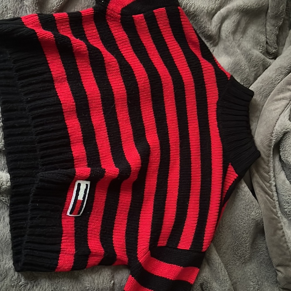 Black/red striped crop sweater turtle neck